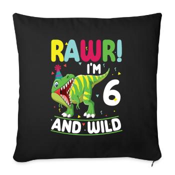 Dinosaure 6 ans fête d’anniversaire 6 - Housse de coussin décorative 45 x 45 cm - noir - Devant