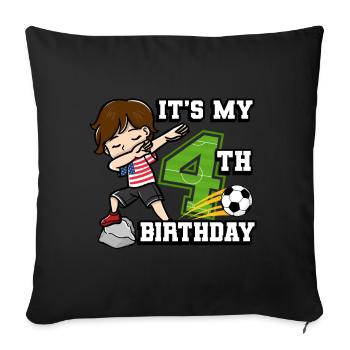 Fußballer Junge Ich bin schon 4th Geburtstag - Sofakissenbezug 45 x 45 cm - Schwarz - Vorne