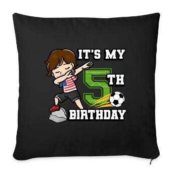 Footballeur Garçon J’ai déjà 5 ans - Housse de coussin décorative 45 x 45 cm - noir - Devant