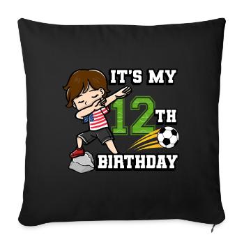 Garçon de football C’est mon 12e anniversaire - Housse de coussin décorative 45 x 45 cm - noir - Devant
