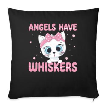 Les anges ont des moustaches | Chemise de chat mignonne - Housse de coussin décorative 45 x 45 cm - noir - Devant