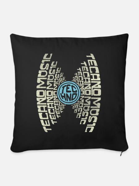 GIVE ME TECHNO MUSIC | Text Grafik Techno Shirt - Sofakissenbezug 45 x 45 cm - Schwarz