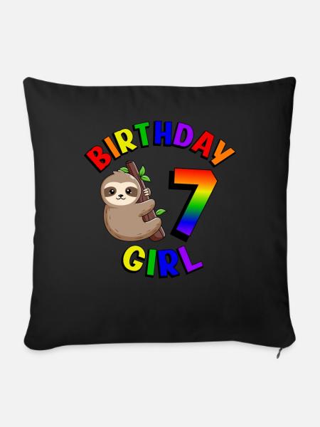 Geburtstag 7 Mädchen Niedliches Baby Faultier - Sofakissenbezug 45 x 45 cm - Schwarz
