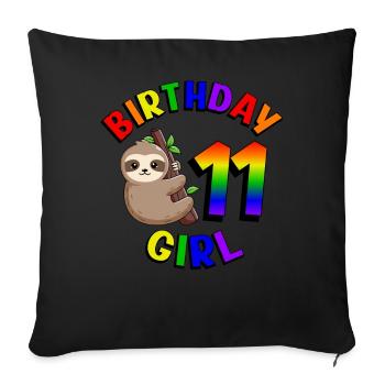 Anniversaire 11 Filles Mignon Bébé Paresseux - Housse de coussin décorative 45 x 45 cm - noir - Devant