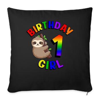 Anniversaire 1 Fille Mignon Bébé Paresseux - Housse de coussin décorative 45 x 45 cm - noir - Devant