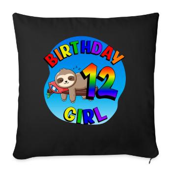 Birthday 12 Girls Cute Baby Sloth - Sofa pillowcase 17,3'' x 17,3'' (45 x 45 cm) - black - Front