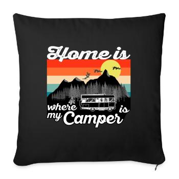 Home is where my camper is - Vintage Sunset - Sofa pillowcase 17,3'' x 17,3'' (45 x 45 cm) - black - Front