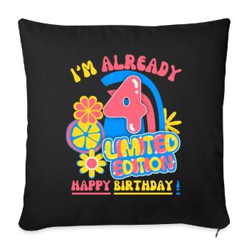 Birthday child-children 4 years, children's birthday - Sofa pillowcase 17,3'' x 17,3'' (45 x 45 cm) - black - Front