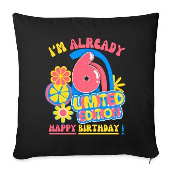 Anniversaire enfant-enfants 6 ans, fête d’anniversaire des enfants - Housse de coussin décorative 45 x 45 cm - noir - Devant