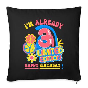 Birthday child-children 3 years, children's birthday - Sofa pillowcase 17,3'' x 17,3'' (45 x 45 cm) - black - Front