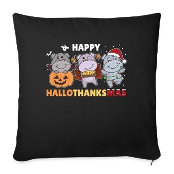 Joyeux Hallothanksmas Hippos Noël Hippopotame - Housse de coussin décorative 45 x 45 cm - noir - Devant
