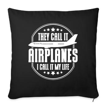Cadeau d’atterrissage d’avion de pilote d’avion d’avion - Housse de coussin décorative 45 x 45 cm - noir - Devant