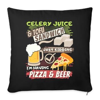 Jus de céleri, tofu, bière à pizza dicton amusant - Housse de coussin décorative 45 x 45 cm - noir - Devant