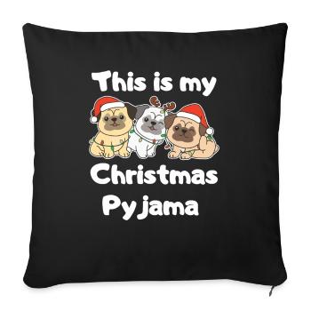 Mops Hunde Weihnachts Schlafanzug - Sofakissenbezug 45 x 45 cm - Schwarz - Vorne