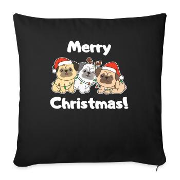 Mops Weihnachts Tiere süße Hunde Merry Christmas - Sofakissenbezug 45 x 45 cm - Schwarz - Vorne