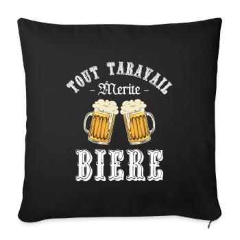 Tout travail mérite sa bière !! - Housse de coussin décorative 45 x 45 cm - noir - Devant