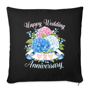 Félicitations d’anniversaire de mariage avec des hortensias - Housse de coussin décorative 45 x 45 cm - noir - Devant