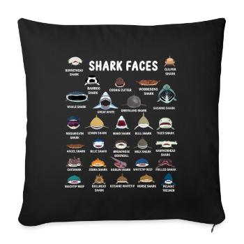 Types Of Shark Faces. Shark Face Identification - Sofa pillowcase 17,3'' x 17,3'' (45 x 45 cm) - black - Front