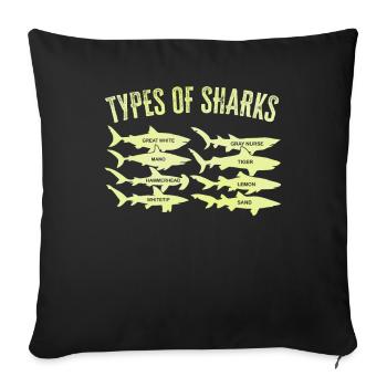 Types de requins - Housse de coussin décorative 45 x 45 cm - noir - Devant