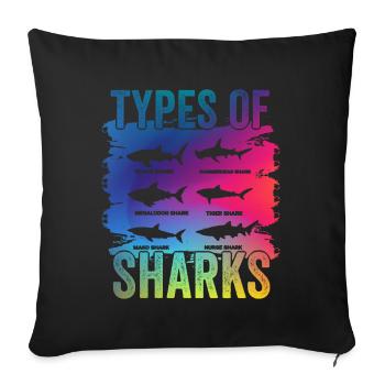 Types of Sharks - Sofa pillowcase 17,3'' x 17,3'' (45 x 45 cm) - black - Front
