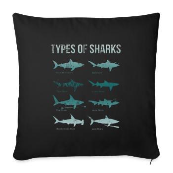 Types de requins - Housse de coussin décorative 45 x 45 cm - noir - Devant