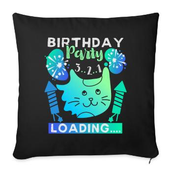 Cat, birthday party, birthday-party loading - Sofa pillowcase 17,3'' x 17,3'' (45 x 45 cm) - black - Front