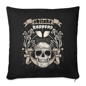 Crâne, crâne, dicton drôle, Shitake Happens - Housse de coussin décorative 45 x 45 cm - noir - Devant