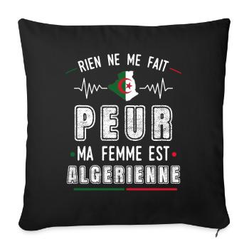 Algérie, idée cadeau drapeau Algérie humour couple - Housse de coussin décorative 45 x 45 cm - noir - Devant