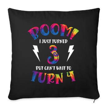 Boom Je viens d’avoir 3 ans mais j’ai hâte d’avoir 4 ans | - Housse de coussin décorative 45 x 45 cm - noir - Devant