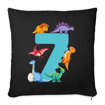 7e anniversaire | Chemise d’anniversaire de dinosaure | - Housse de coussin décorative 45 x 45 cm - noir - Devant