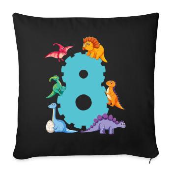 8e anniversaire | Chemise d’anniversaire de dinosaure | - Housse de coussin décorative 45 x 45 cm - noir - Devant