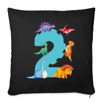 2ème anniversaire | Chemise d’anniversaire de dinosaure | - Housse de coussin décorative 45 x 45 cm - noir - Devant