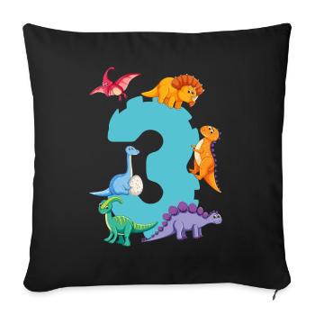 3ème anniversaire | Chemise d’anniversaire de dinosaure | - Housse de coussin décorative 45 x 45 cm - noir - Devant
