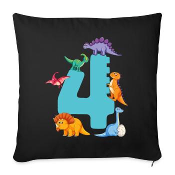 4ème anniversaire | Chemise d’anniversaire de dinosaure | - Housse de coussin décorative 45 x 45 cm - noir - Devant