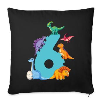 6ème anniversaire | Chemise d’anniversaire de dinosaure | - Housse de coussin décorative 45 x 45 cm - noir - Devant