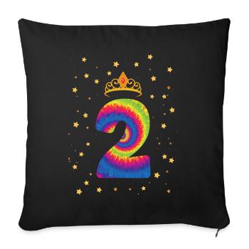 2nd Birthday Krone | Tie Dye Themed Birthday | - Sofa pillowcase 17,3'' x 17,3'' (45 x 45 cm) - black - Front