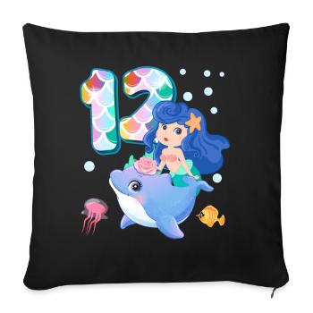 12th birthday | Mermaid Birthday | - Sofa pillowcase 17,3'' x 17,3'' (45 x 45 cm) - black - Front