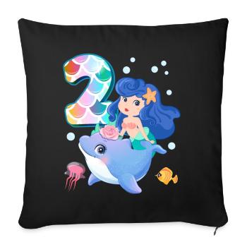 2ème anniversaire | Anniversaire de sirène | - Housse de coussin décorative 45 x 45 cm - noir - Devant