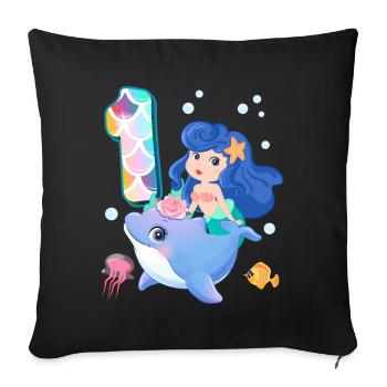 1st Birthday | Mermaid Birthday | - Sofa pillowcase 17,3'' x 17,3'' (45 x 45 cm) - black - Front