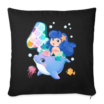 4th birthday | Mermaid Birthday | - Sofa pillowcase 17,3'' x 17,3'' (45 x 45 cm) - black - Front