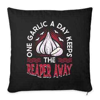 Un ail par jour éloigne la faucheuse sinistre - Housse de coussin décorative 45 x 45 cm - noir - Devant