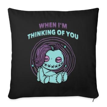 Quand je pense à toi Poupée vaudou Halloween - Housse de coussin décorative 45 x 45 cm - noir - Devant
