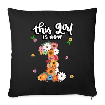 Cette fille a maintenant 1 ans, Colorful Flowers 1. - Housse de coussin décorative 45 x 45 cm - noir - Devant