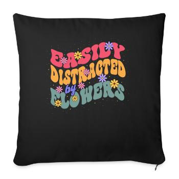Facilement distrait par les fleurs Bloom floral - Housse de coussin décorative 45 x 45 cm - noir - Devant