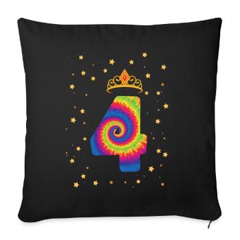 4th Birthday Krone | Tie Dye Themed Birthday | - Sofa pillowcase 17,3'' x 17,3'' (45 x 45 cm) - black - Front