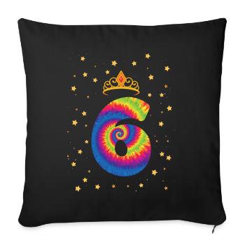 6th birthday Krone | Tie Dye Themed Birthday | - Sofa pillowcase 17,3'' x 17,3'' (45 x 45 cm) - black - Front