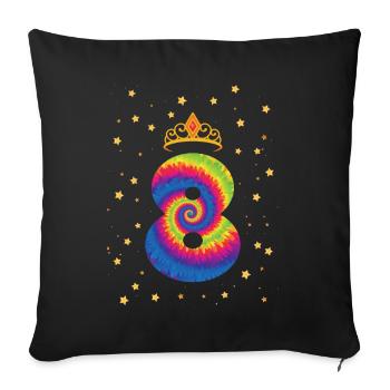 8th birthday Krone | Tie Dye Themed Birthday | - Sofa pillowcase 17,3'' x 17,3'' (45 x 45 cm) - black - Front