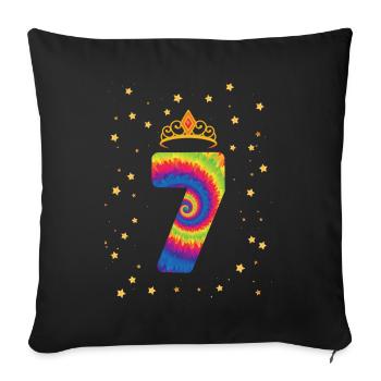 7th birthday Krone | Tie Dye Themed Birthday | - Sofa pillowcase 17,3'' x 17,3'' (45 x 45 cm) - black - Front