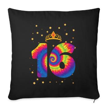 16th birthday Krone | Tie Dye Themed Birthday - Sofa pillowcase 17,3'' x 17,3'' (45 x 45 cm) - black - Front
