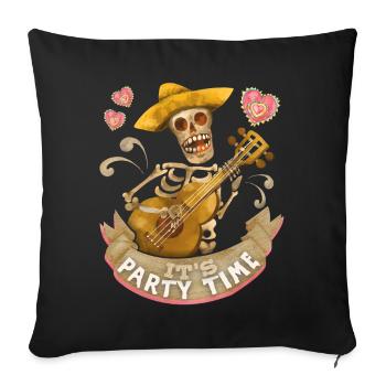Skeleton guitar, It's party time funny saying - Sofa pillowcase 17,3'' x 17,3'' (45 x 45 cm) - black - Front